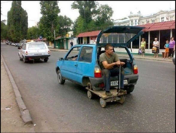 Mc Gyver a encore frappe ! :) - systeme d pour rouler avec une voiture sans roues arriere